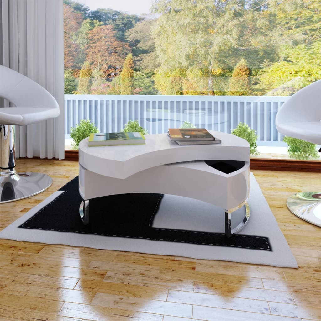 Coffee Table High gloss white MDF, Stainless Steel Compact