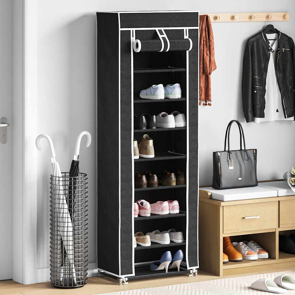 Shoe Rack Black Polyethylene fabric and powder-coated steel Large