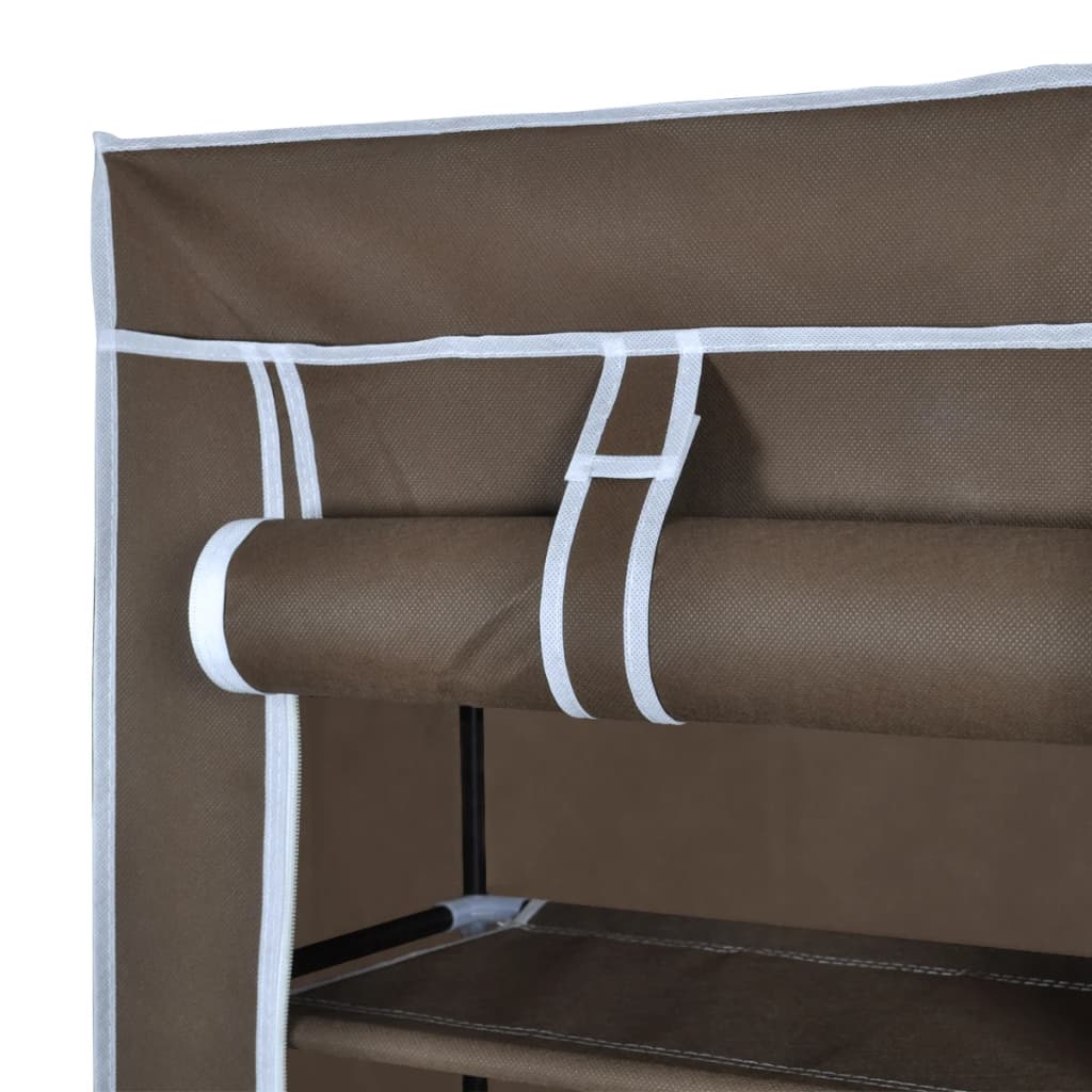 Fabric Shoe Cabinet with Cover 22 x 11 x 64 Brown