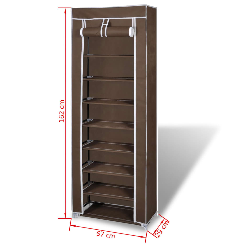 Fabric Shoe Cabinet with Cover 22 x 11 x 64 Brown