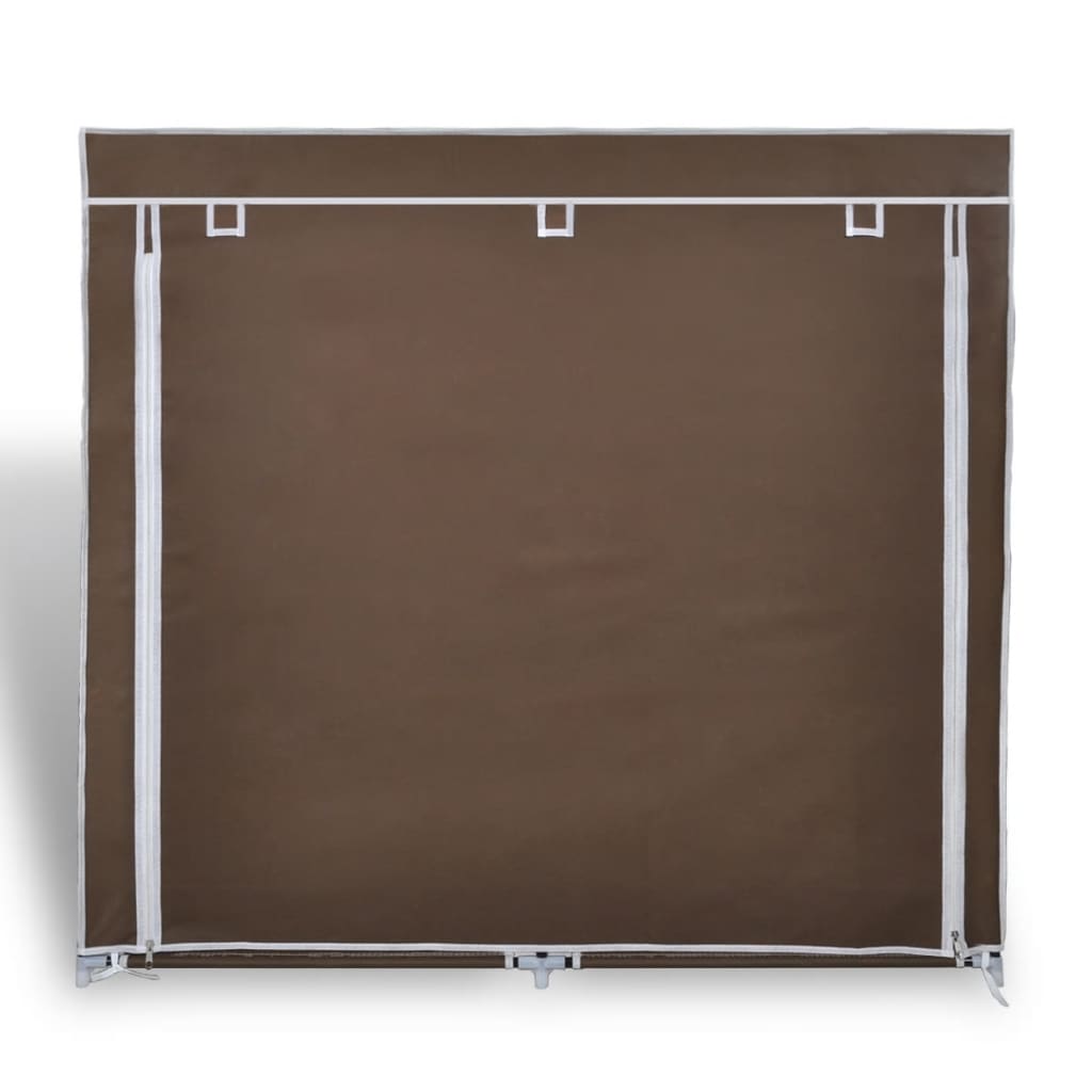 Brown double 5-tier fabric shoe cabinet with zippered cover and powder-coated frame
