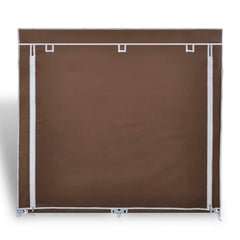 Brown double 5-tier fabric shoe cabinet with zippered cover and powder-coated frame