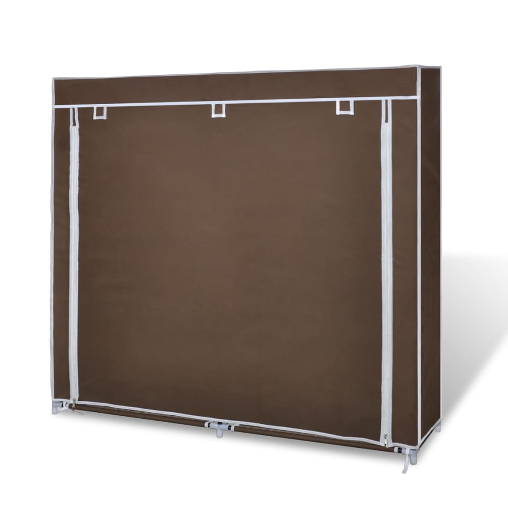 Brown double 5-tier fabric shoe cabinet with zippered cover, 45x11x43 inches.