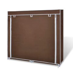 Brown double 5-tier fabric shoe cabinet with zippered cover, 45x11x43 inches.