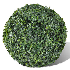 Two 10.6-inch artificial boxwood topiary balls in mixed green for indoor or outdoor use.