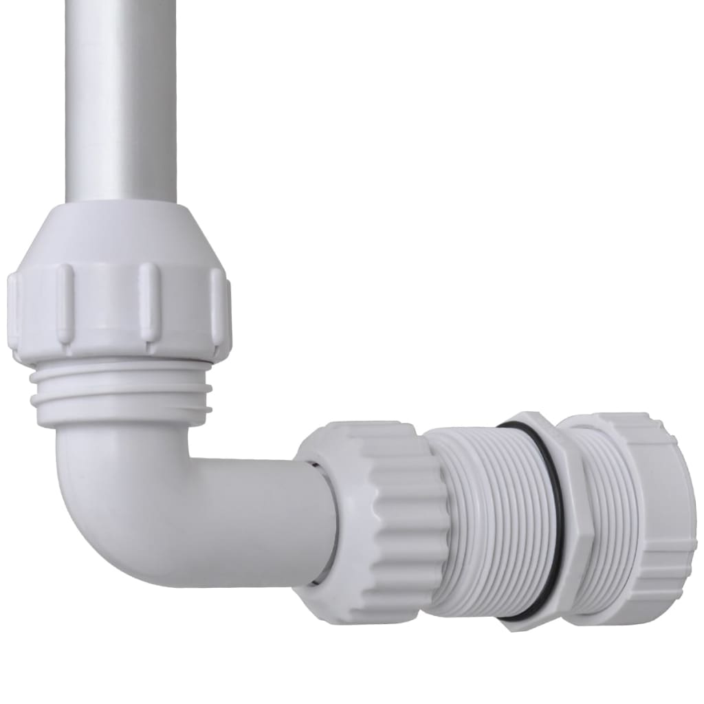 Bostome Cascade pool fountain with white PVC elbow connector and LED lights.