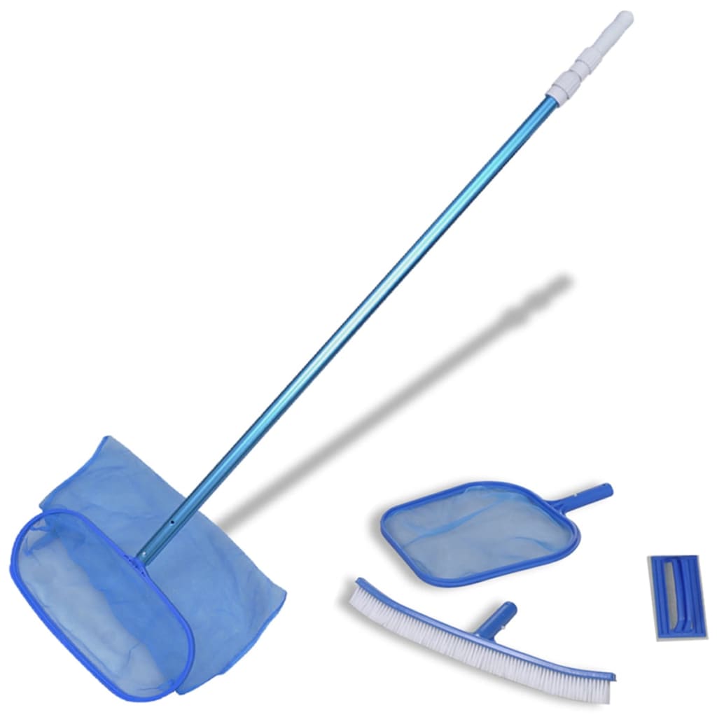 Bostome pool cleaning set with 2 leaf skimmers, brush, and telescopic pole.