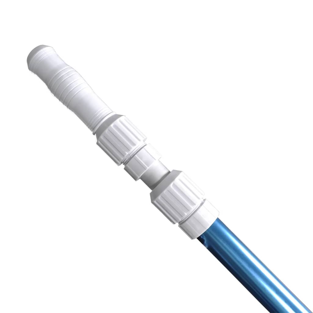 Telescopic blue pool pole with white threaded handle and joints.