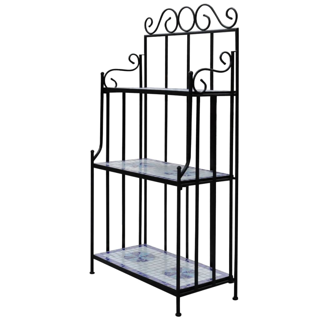 Plant Stand Blue and white mosaic Iron frame and ceramic tile