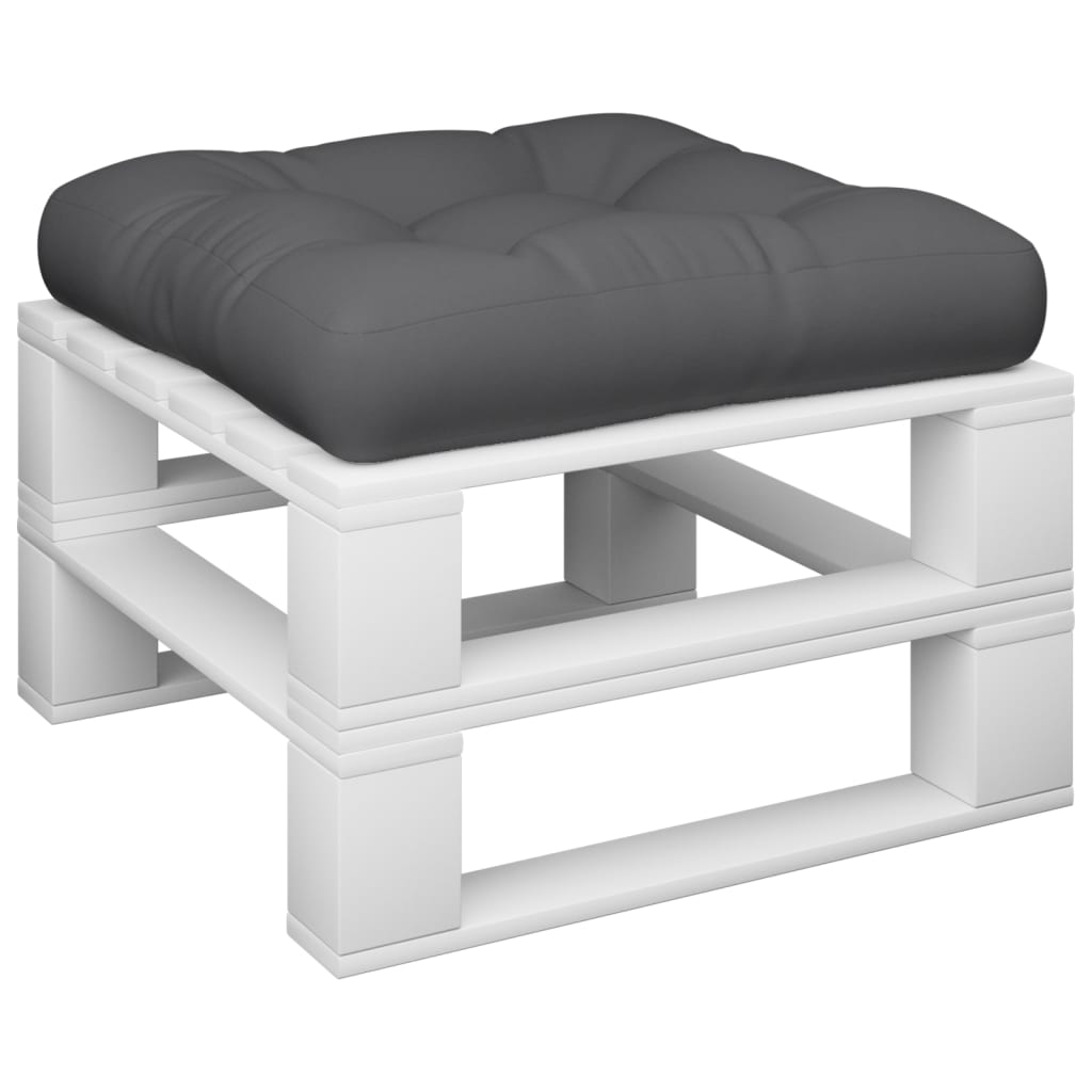 Gray polyester pallet cushion, 19.7x19.7x4.7 inches, on white pallet base.