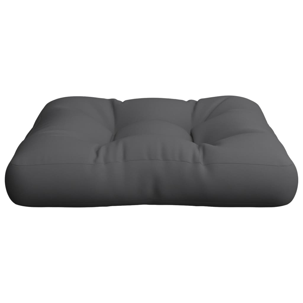 Gray polyester pallet cushion, 19.7x19.7x4.7 inches, with tufted design.