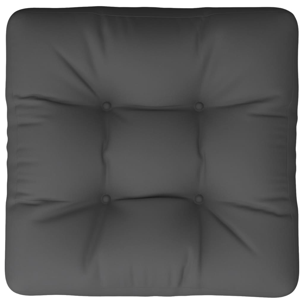 Gray polyester pallet cushion, 19.7x19.7x4.7 inches, with tufted square design.