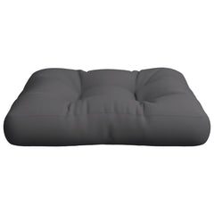 Gray polyester pallet cushion, 23.6x23.6x4.7 inches, with tufted design.