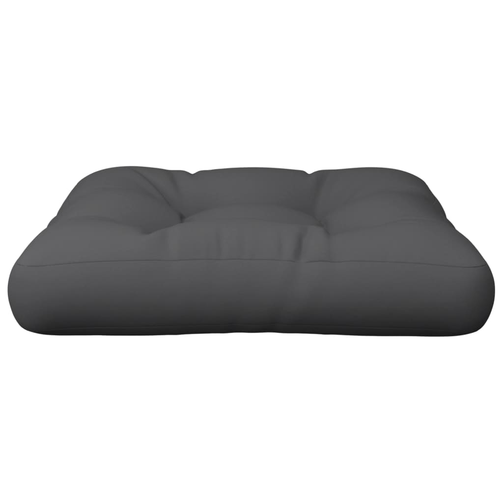 Gray polyester pallet cushion measuring 23.6x23.6x4.7 inches with tufted design.