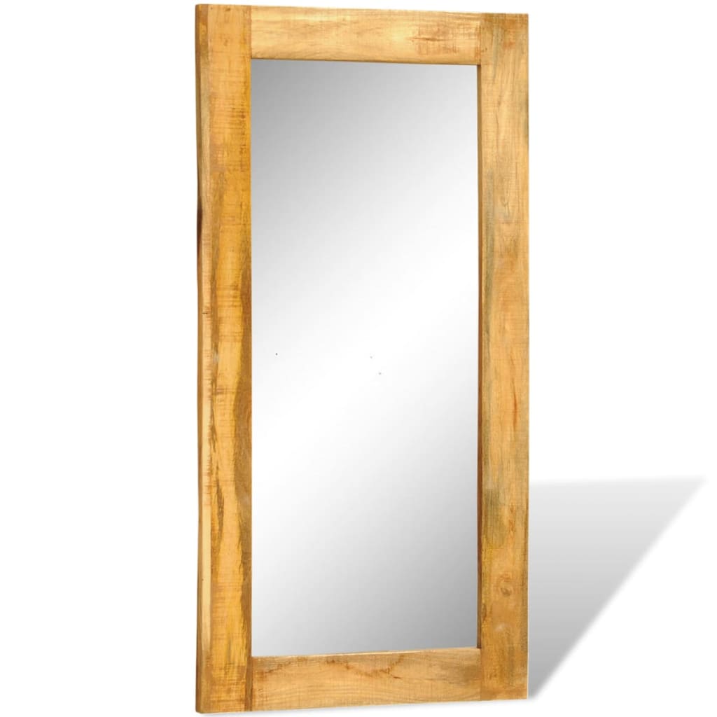Rectangular wall mirror with solid mango wood frame, 47.2 by 23.6 inches.