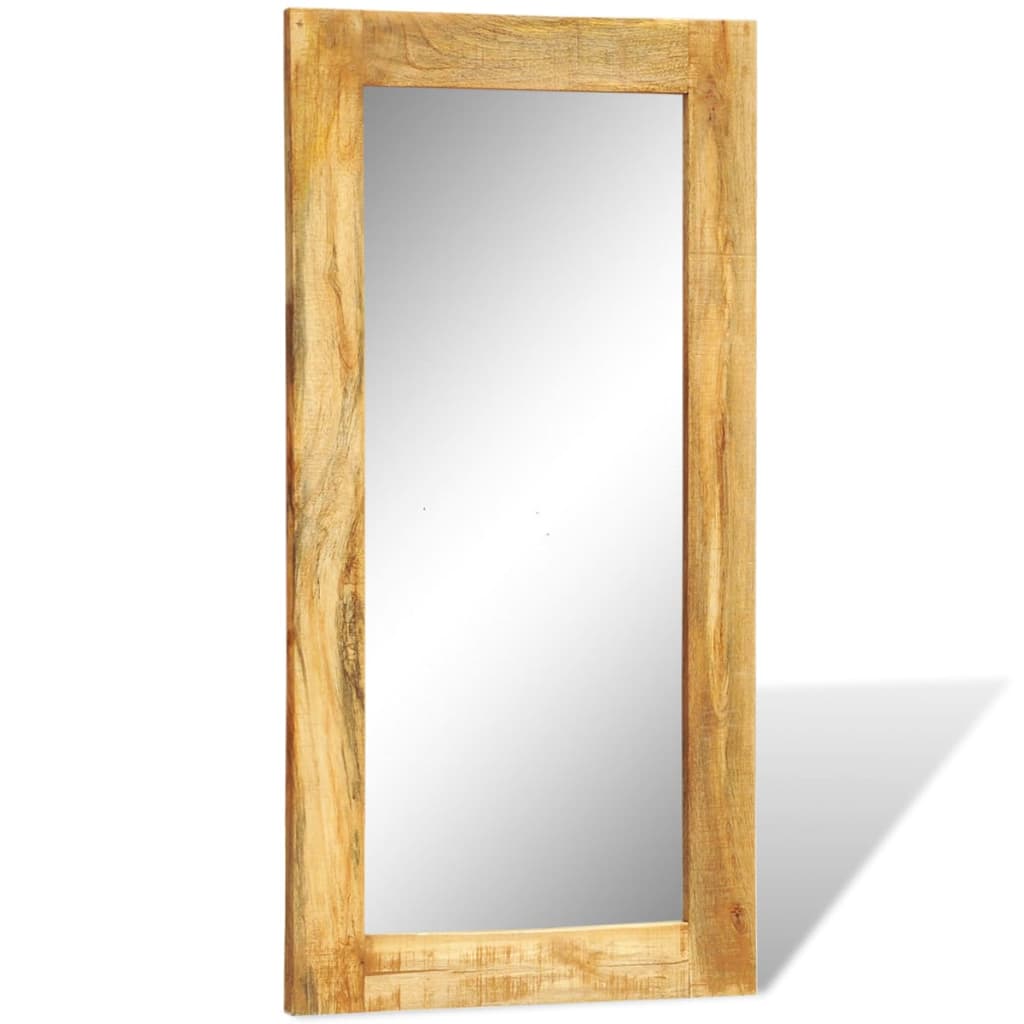 Rectangular wall mirror with solid mango wood frame, 47.2 by 23.6 inches.