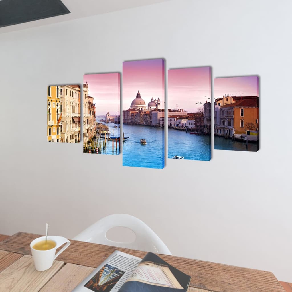 5-panel canvas wall art print set depicting Venice canals and architecture, 79x39 inches.