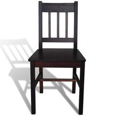Dining Chair Set of 2 Dark Brown Pine wood Standard Ergonomic