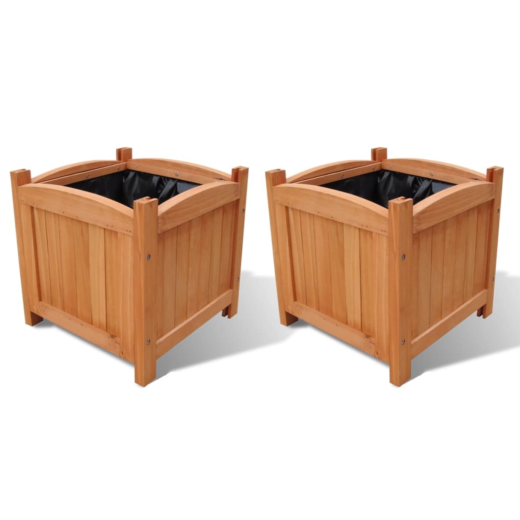 Raised Bed Set of 2 Natural Wood Solid wood 11.8 x 11.8 in