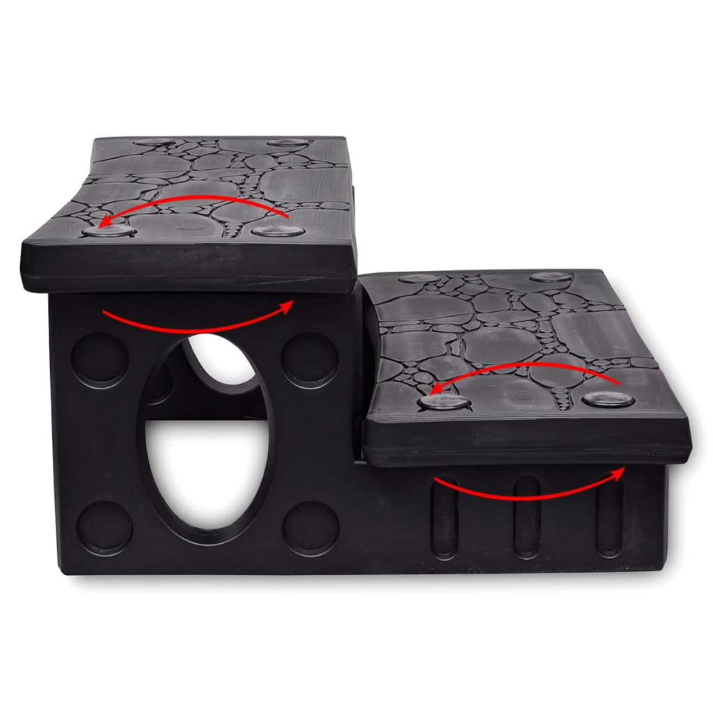 Black non-skid plastic spa steps with reversible treads for safe hot tub access