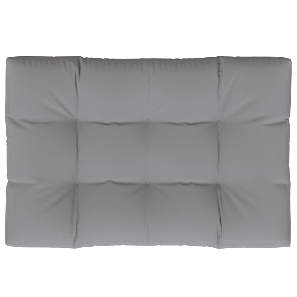 Gray polyester pallet cushion, 47.2x31.5x4.7 inches, with tufted design.