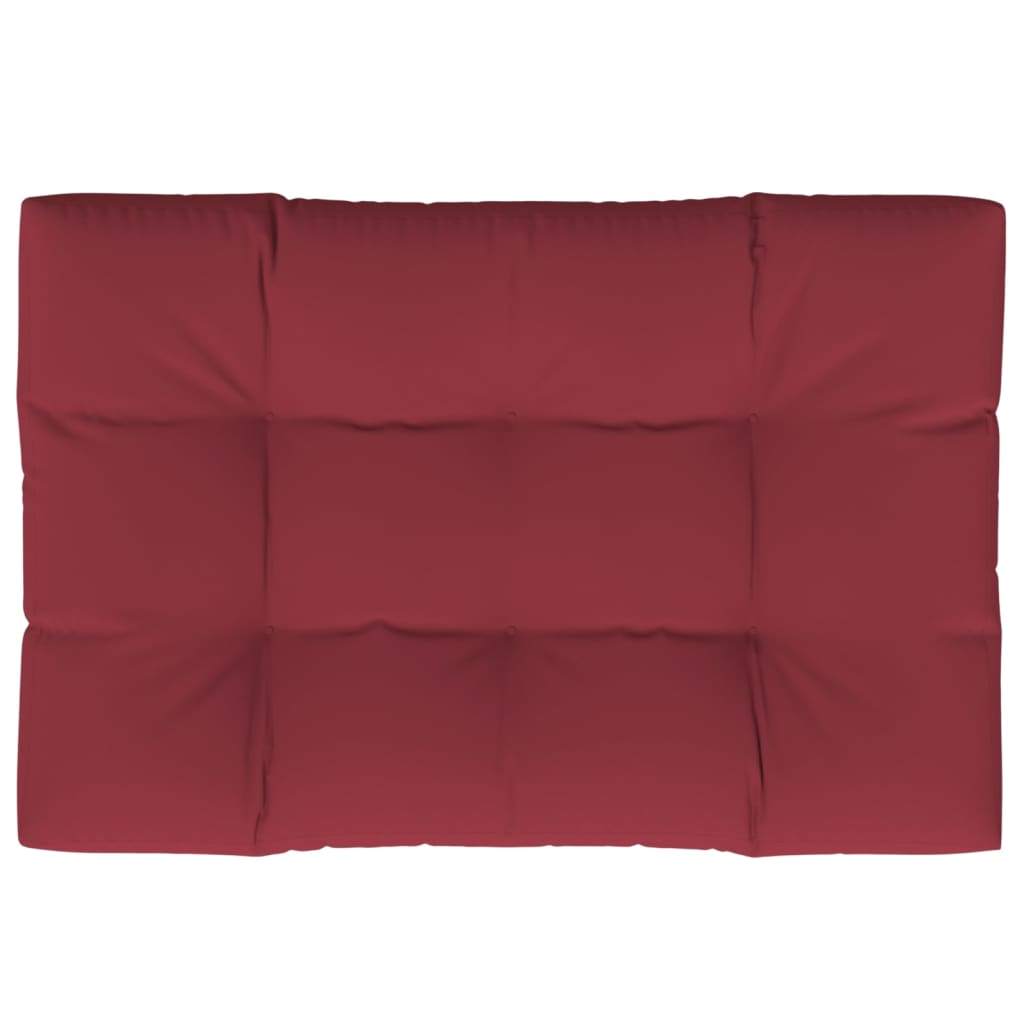Wine red polyester pallet cushion, 47.2x31.5x4.7 inches, with tufted sections.