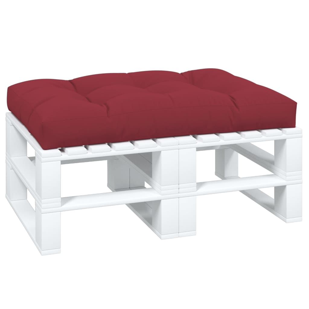 Wine red polyester pallet cushion, 47.2x31.5x4.7 inches, on white pallet base.