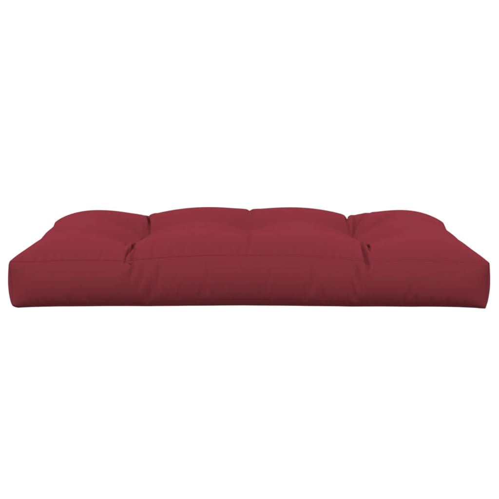 Wine red polyester pallet cushion, 47.2x31.5x4.7 inches, with tufted sections.