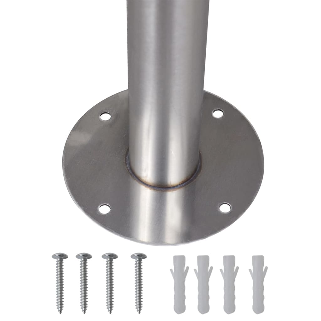 Stainless steel double mailbox post stand, 47.2 inches high, with base and mounting hardware.