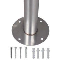 Stainless steel double mailbox post stand, 47.2 inches high, with base and mounting hardware.
