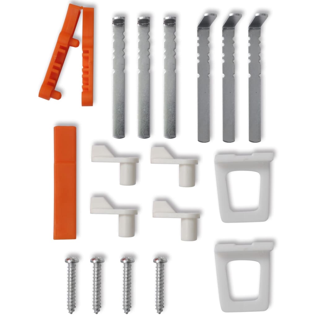White adjustable insect screen window kit with aluminum frame, fiberglass mesh, and mounting hardware.