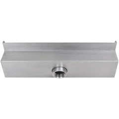 Rectangular stainless steel waterfall pool fountain, 17.7 inches wide with central outlet.