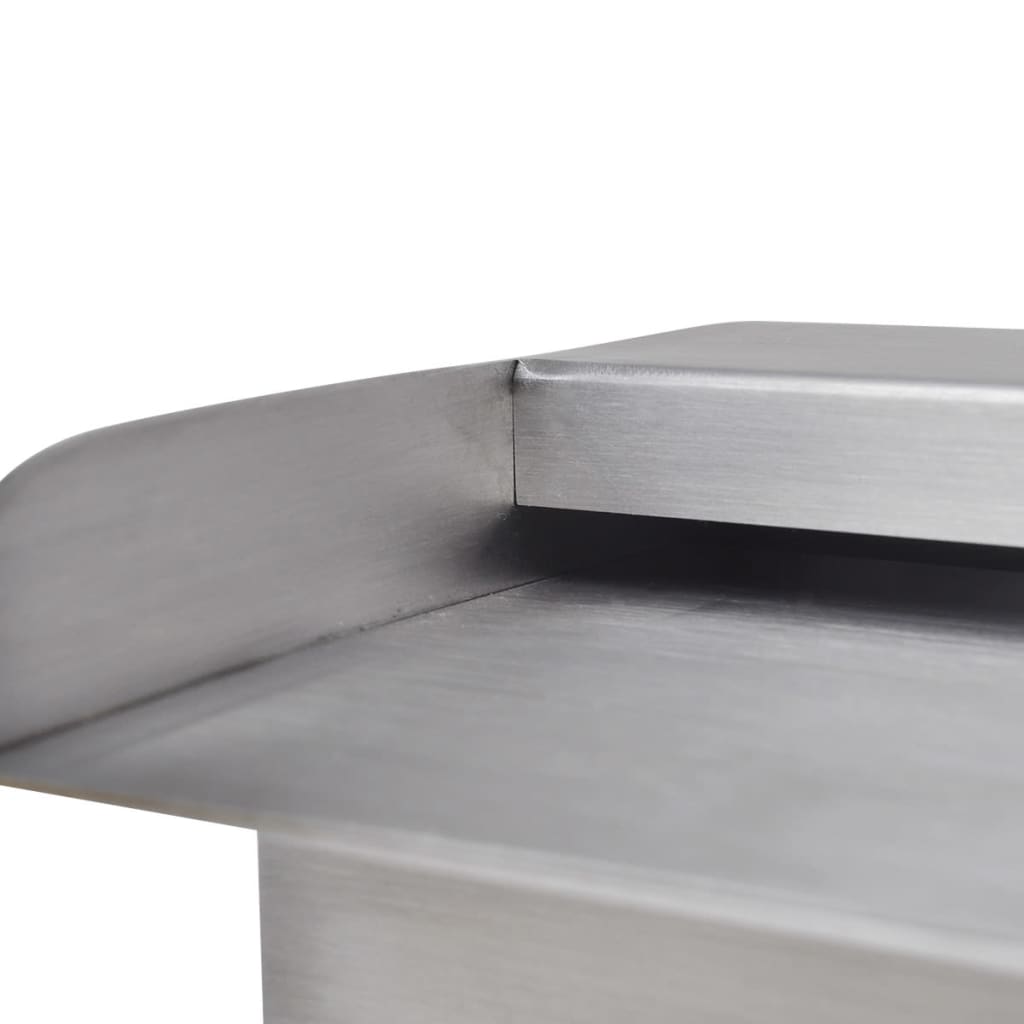 Stainless steel rectangular waterfall pool fountain, 17.7 inches wide.