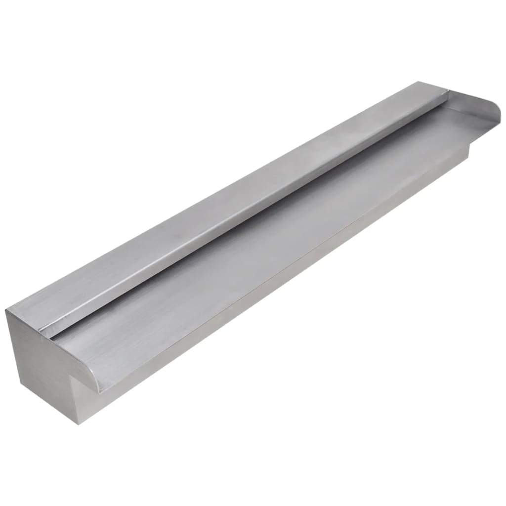A 23.6-inch rectangular stainless steel waterfall fountain for pools, with a smooth spillway.