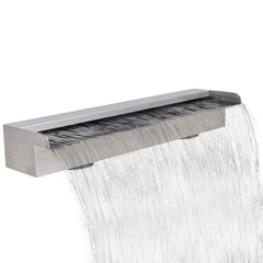 Stainless steel rectangular waterfall pool fountain, 23.6 inches wide, with cascading water.