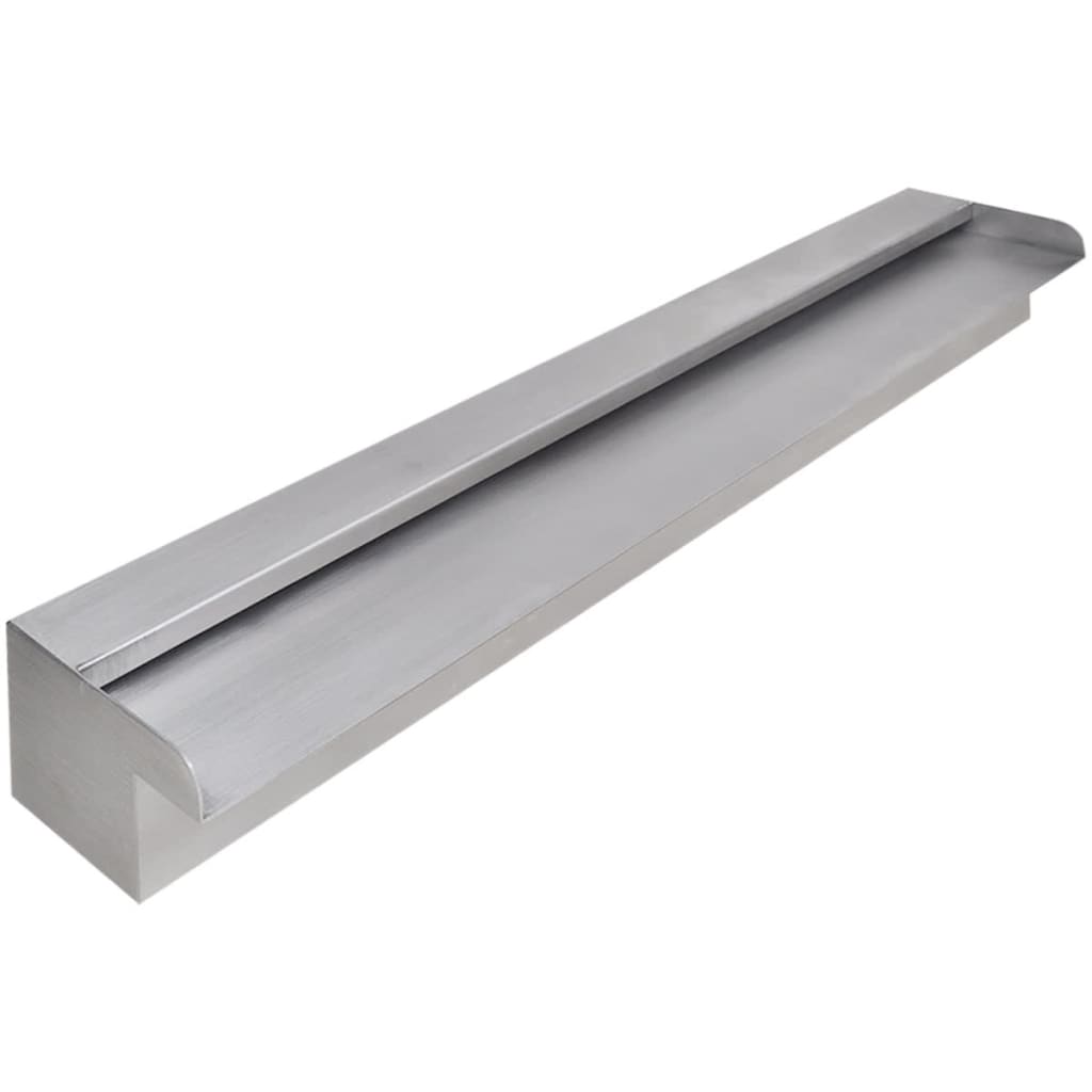 A rectangular stainless steel waterfall pool fountain measuring 35.4 inches long.