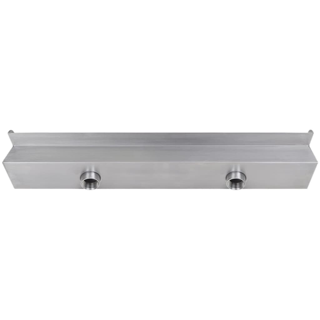 Stainless steel rectangular waterfall pool fountain, 35.4 inches long with two bottom connectors.