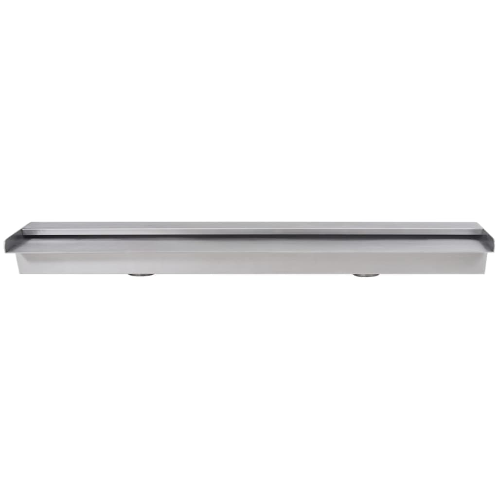 A rectangular stainless steel waterfall pool fountain measuring 35.4 inches long.