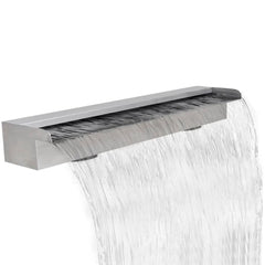 Stainless steel rectangular waterfall pool fountain, 35.4 inches wide, with cascading water.