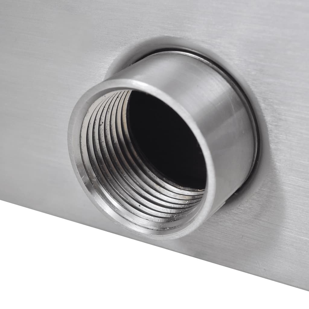 Stainless steel rectangular waterfall pool fountain, 47.2 inches long with threaded connectors.