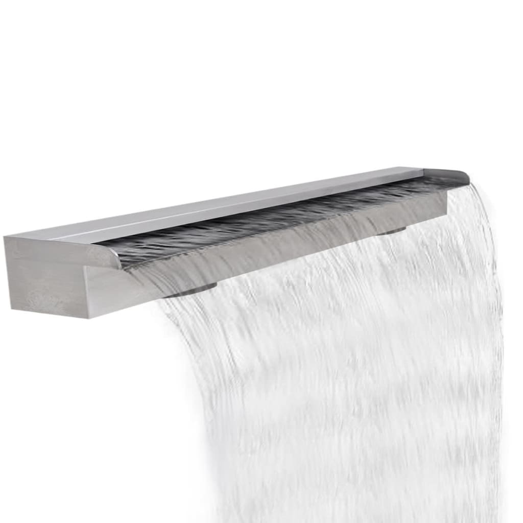 Stainless steel rectangular waterfall pool fountain, 47.2 inches long, with cascading water.