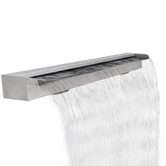 Stainless steel rectangular waterfall pool fountain, 47.2 inches long, with cascading water.