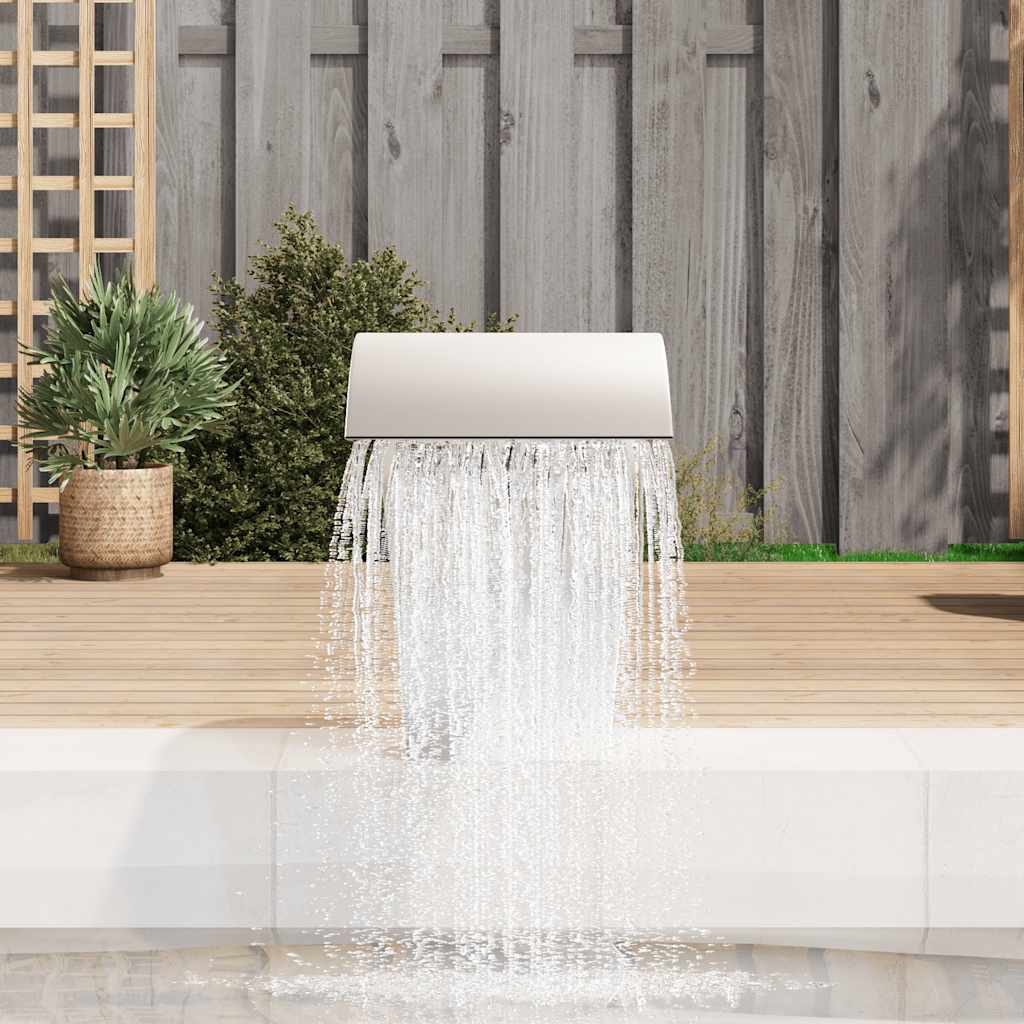 Stainless steel garden waterfall fountain cascading water into a pool, 17.7x11.8x23.6in.
