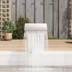 Stainless steel garden waterfall fountain cascading water into a pool, 17.7x11.8x23.6in.