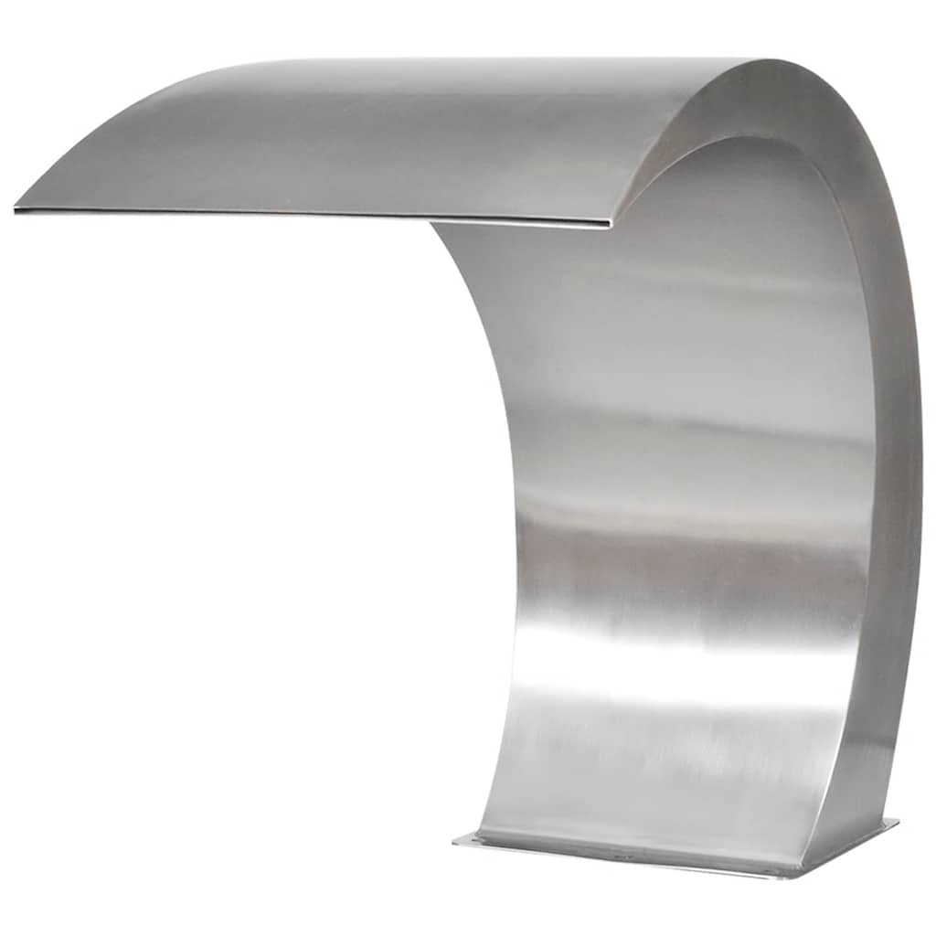 Stainless steel garden waterfall fountain, 17.7x11.8x23.6 inches, curved design.