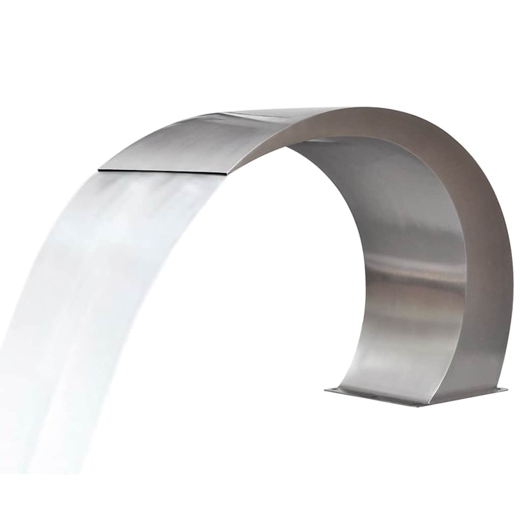 Stainless steel arched garden waterfall fountain, 17.7x11.8x23.6 inches, with flowing water.