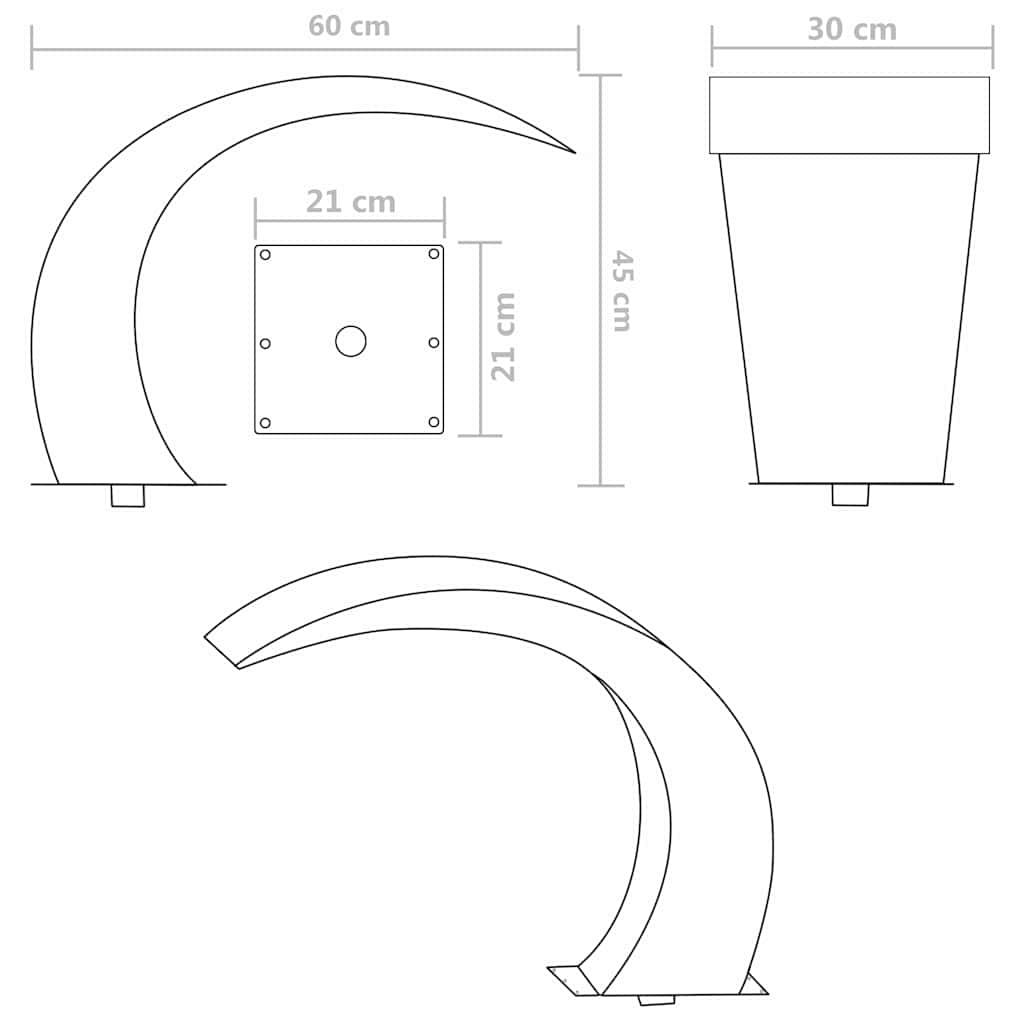 Stainless steel garden waterfall fountain with curved design, 17.7x11.8x23.6 inches.