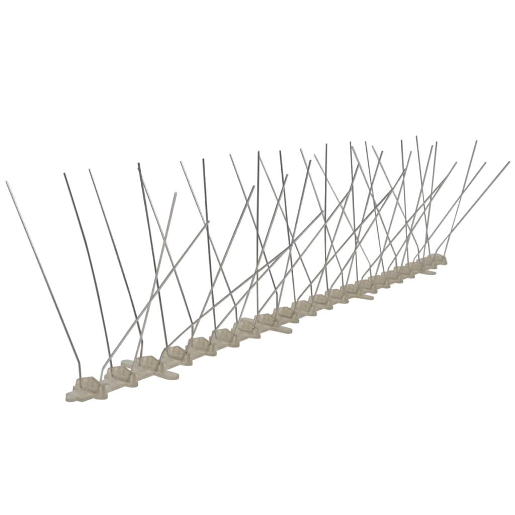 Set of 6 Bostome 4-row plastic bird spikes, 10 feet long with metal pins and plastic base