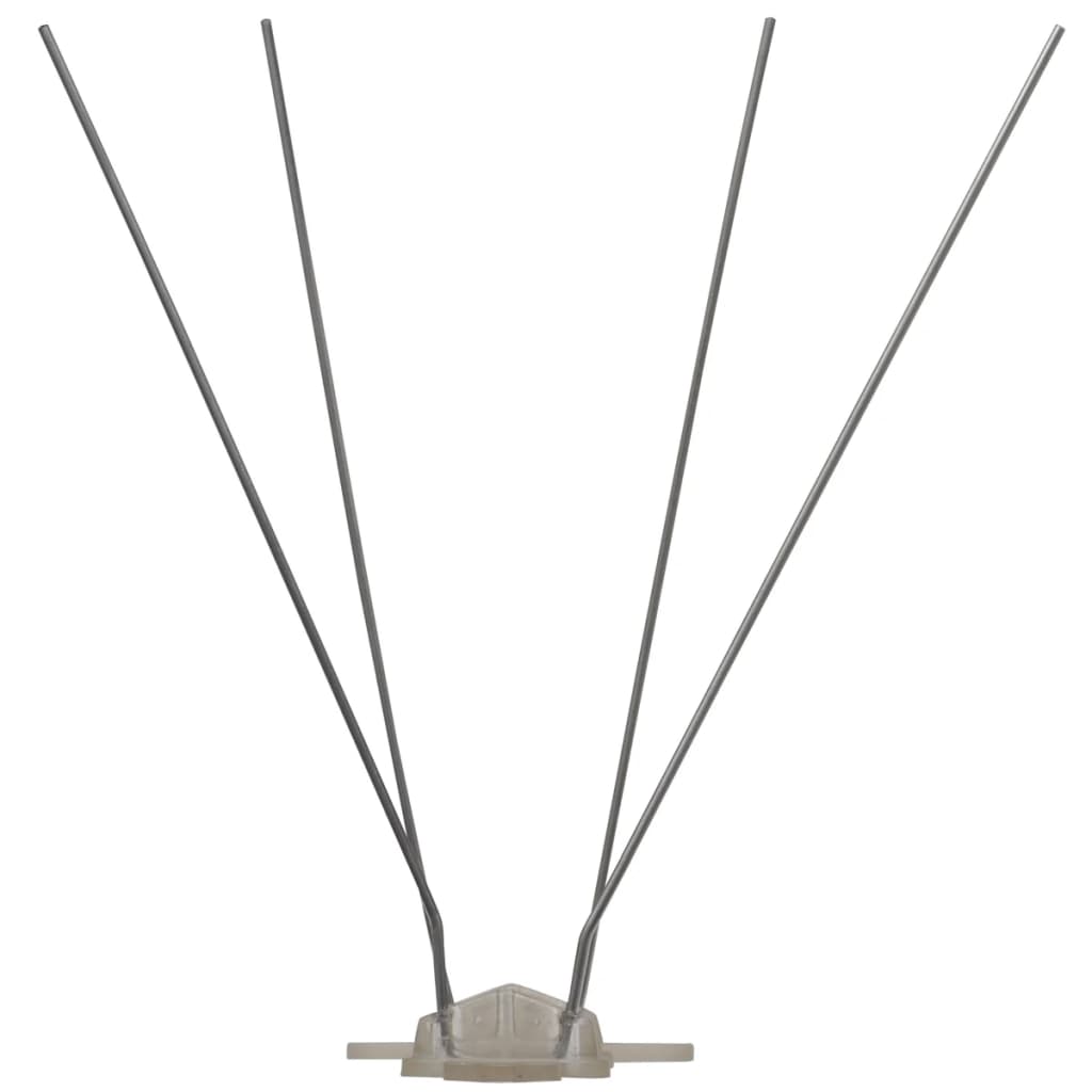 Set of six 4-row plastic bird spikes with stainless steel pins on gray bases.
