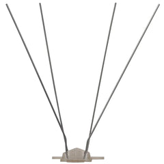 Set of six 4-row plastic bird spikes with stainless steel pins on gray bases.